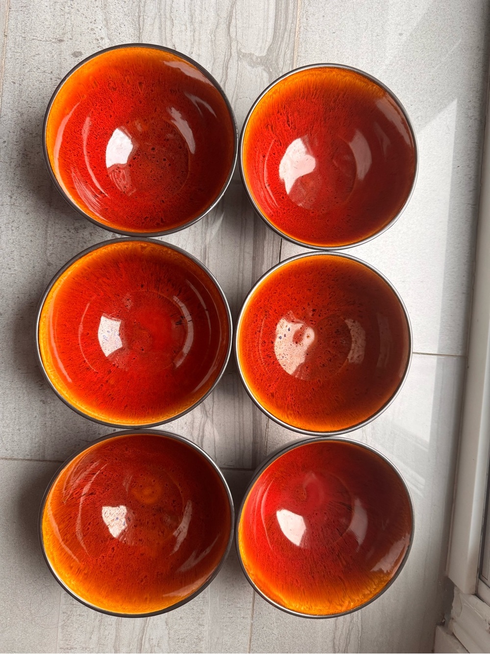 Oneida Vintage Red and Orange Gradient Ceramic Bowls - Set of 6